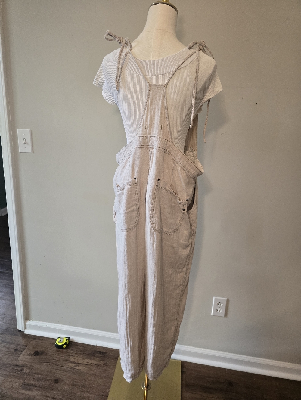 Free People Light Cream Wide-Leg Overalls - Picture 4 of 5